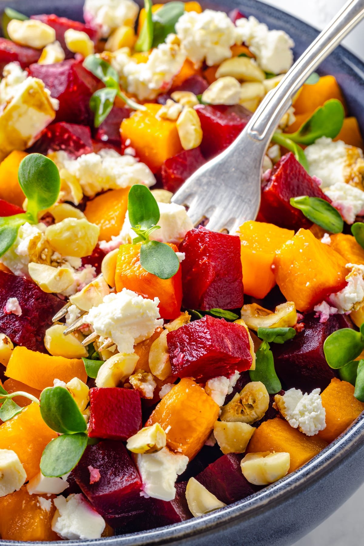 Beet salad with hazelnuts and microgreens