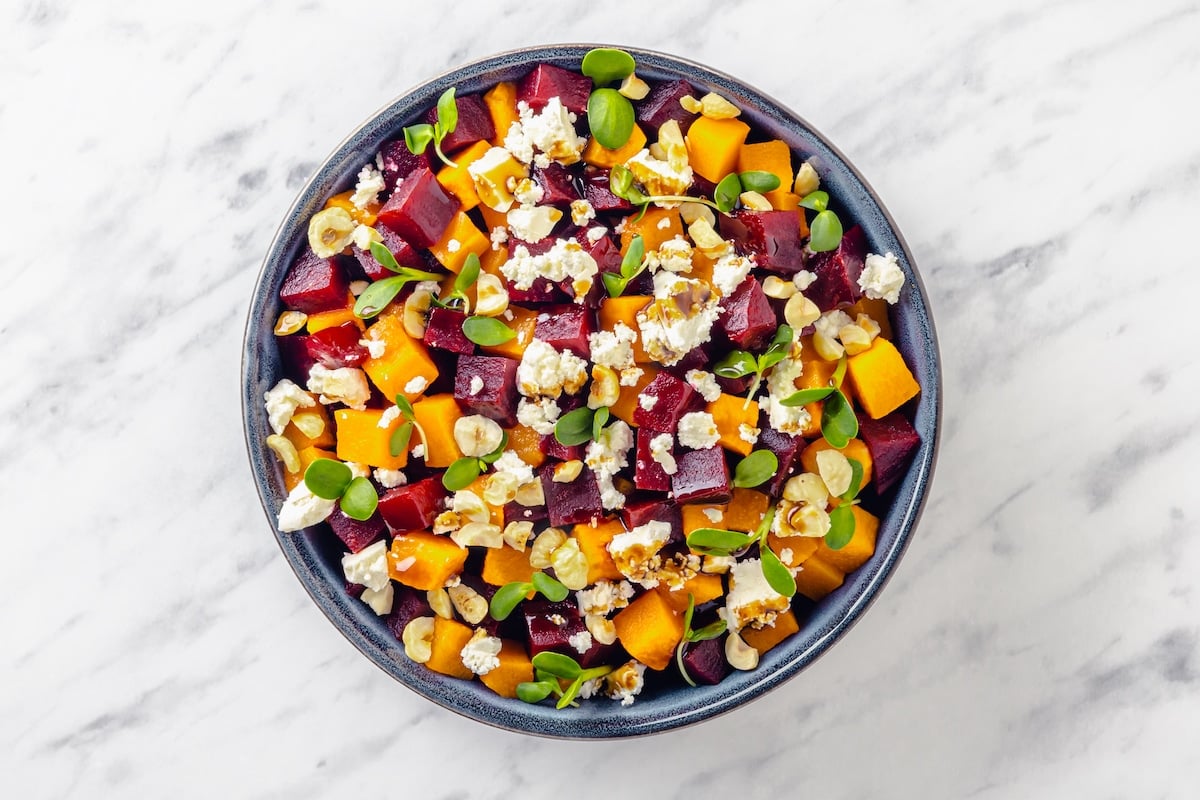 beet sald with goat cheese and hazelnuts