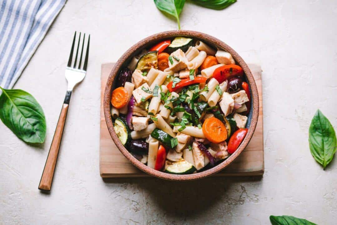 Dairy Free Pasta Salad with Chicken and Veggies