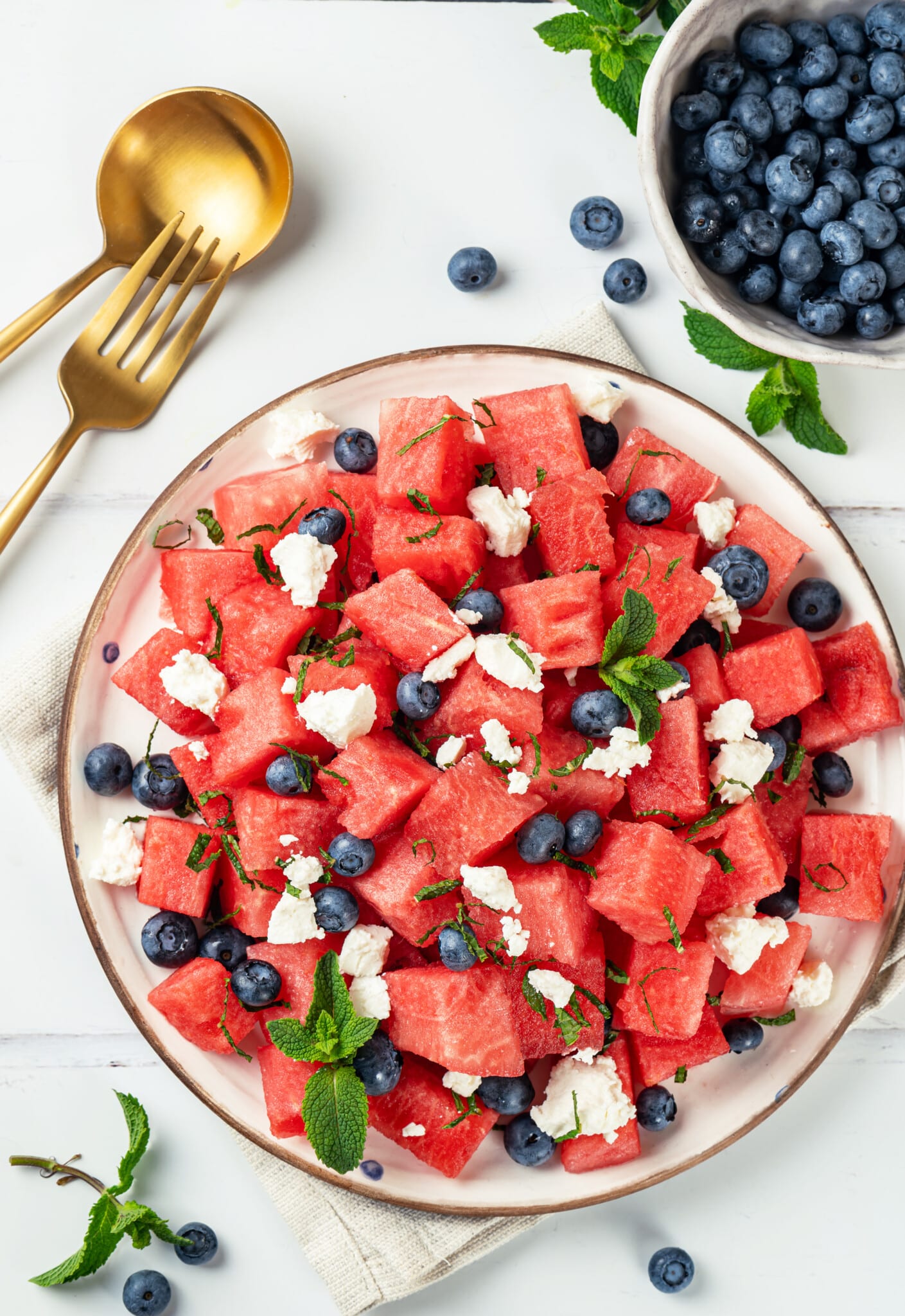 Quick Watermelon Summer Salad with Blueberries and Feta