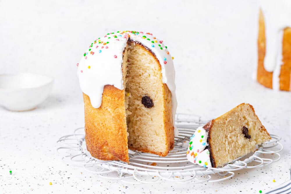 Easter bread with sprinkles sliced with raisins