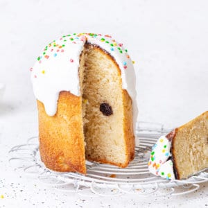 easter bread with sprinkles sliced with raisins.