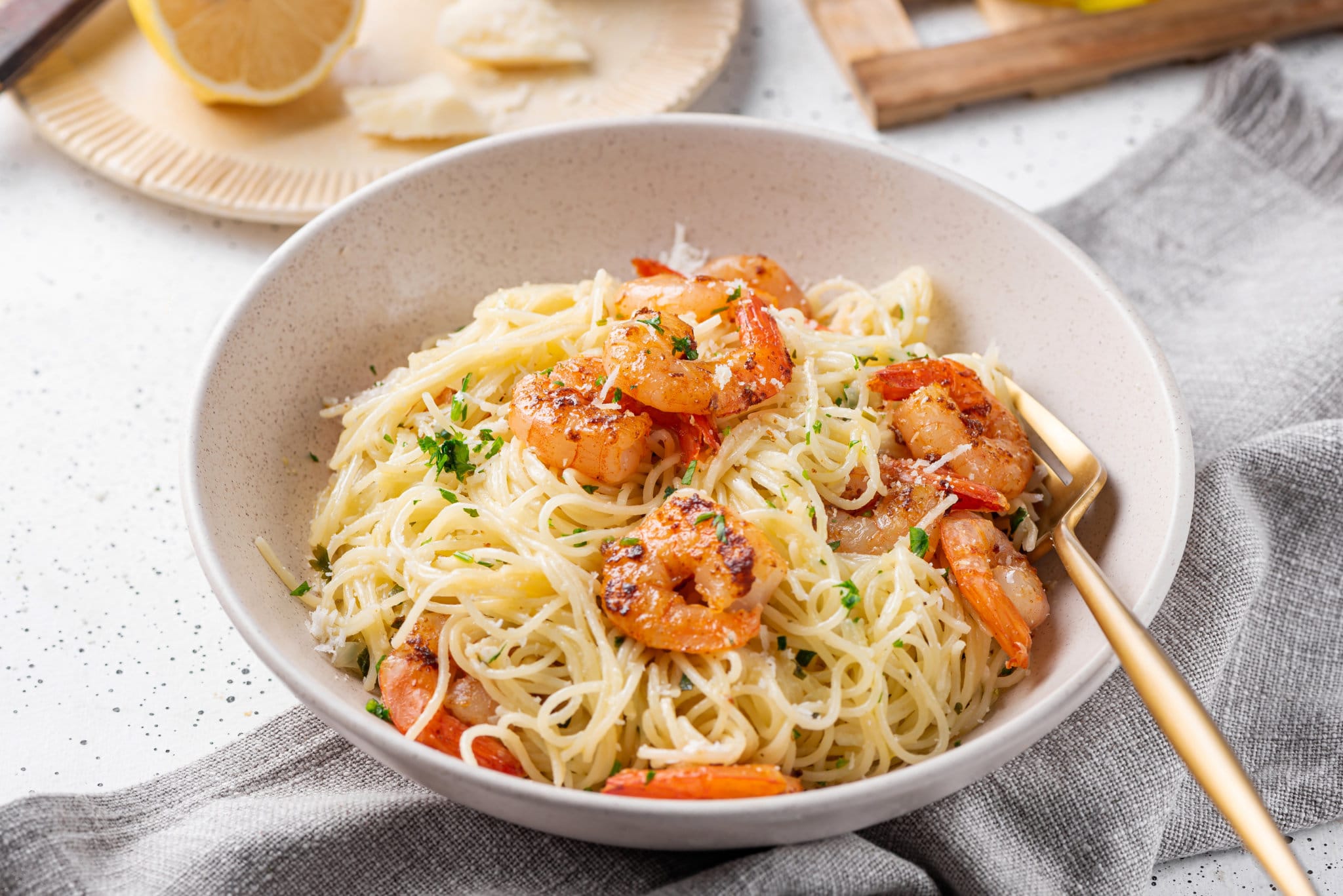 [Recipe] Capellini Pasta with White Sauce + Butter Shrimp