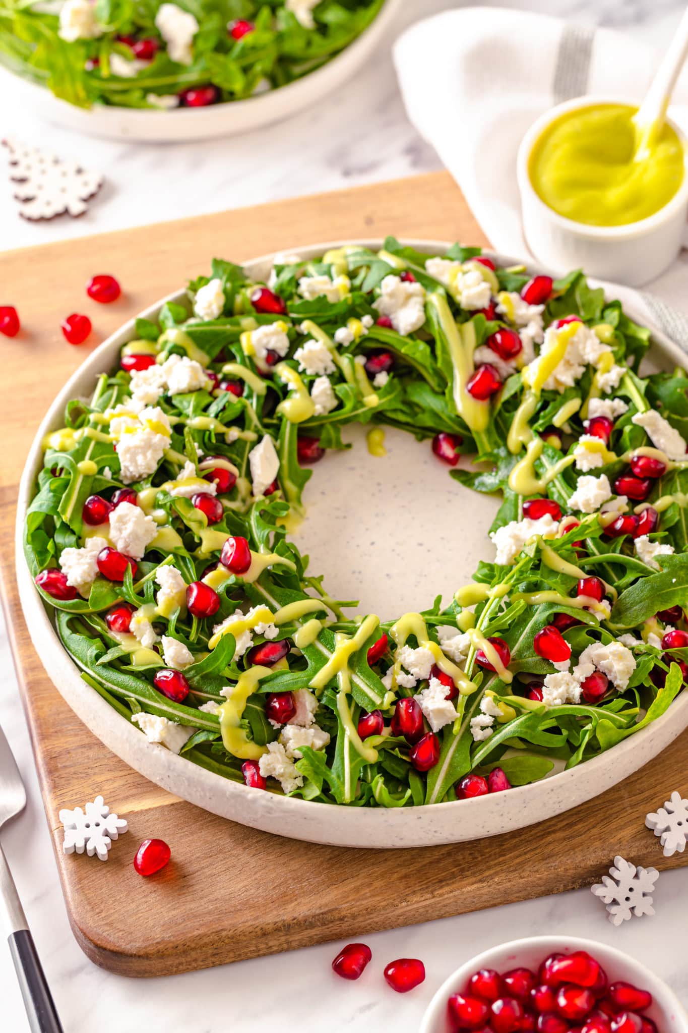 Easy Christmas Wreath Salad with Avocado Dressing
