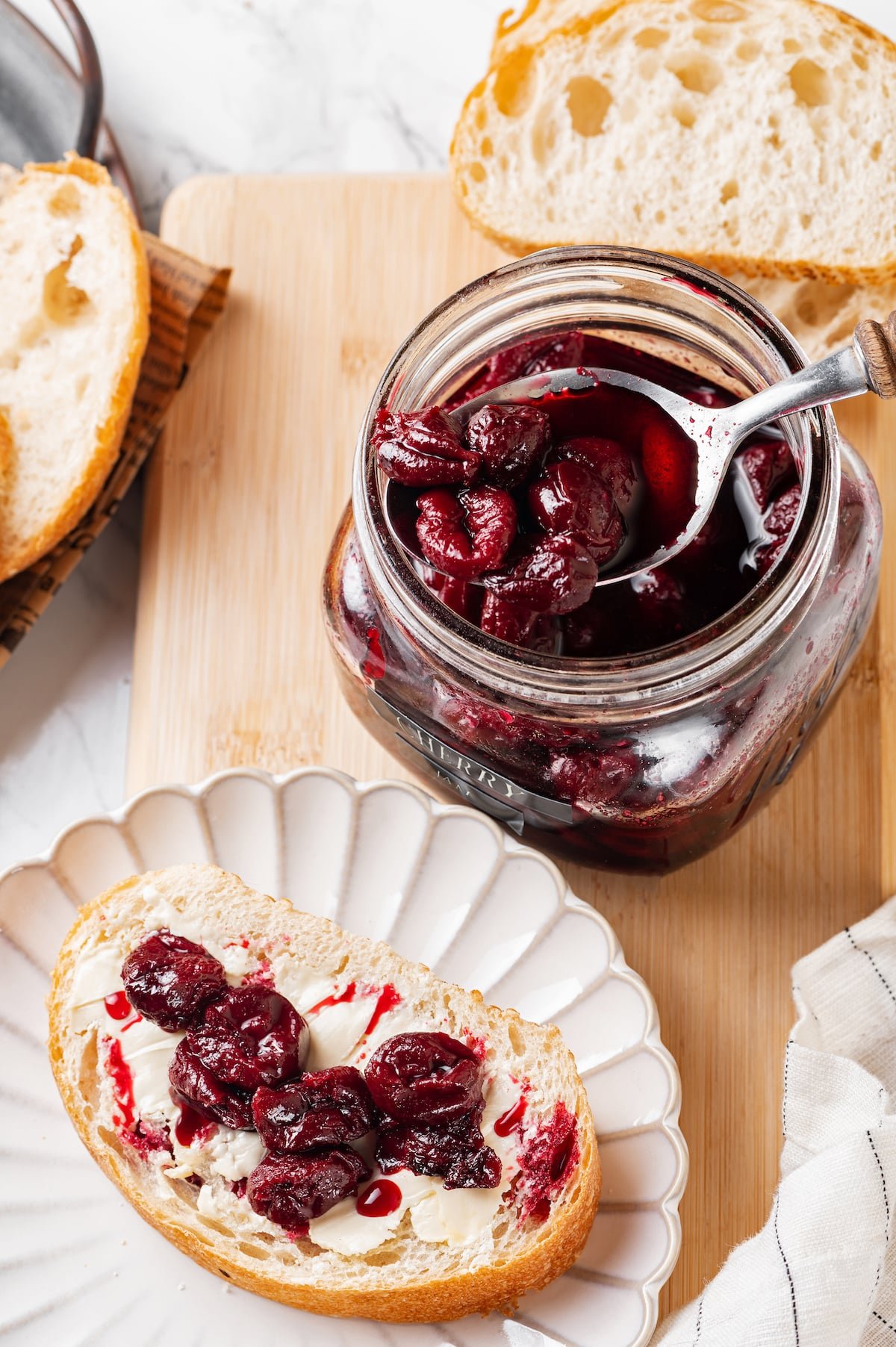 cherry with agave on bread and butter