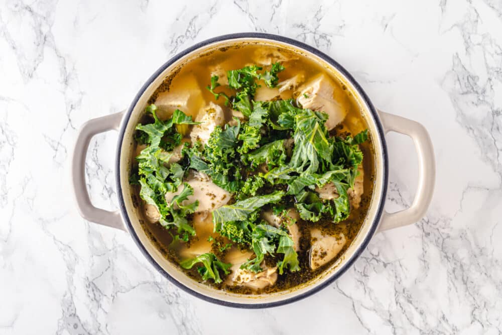 chicken and kale with herbs boiled.