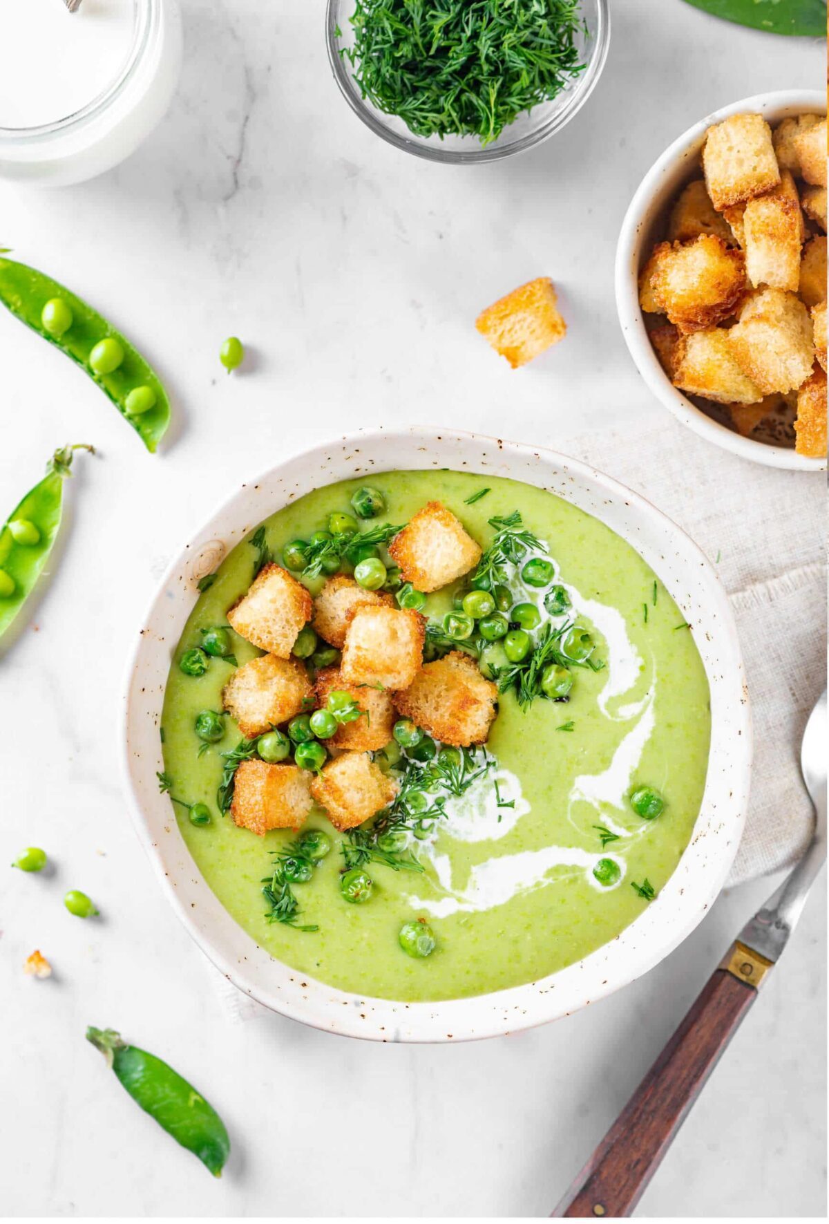 Homemade Comfort Pea Soup with Croutons