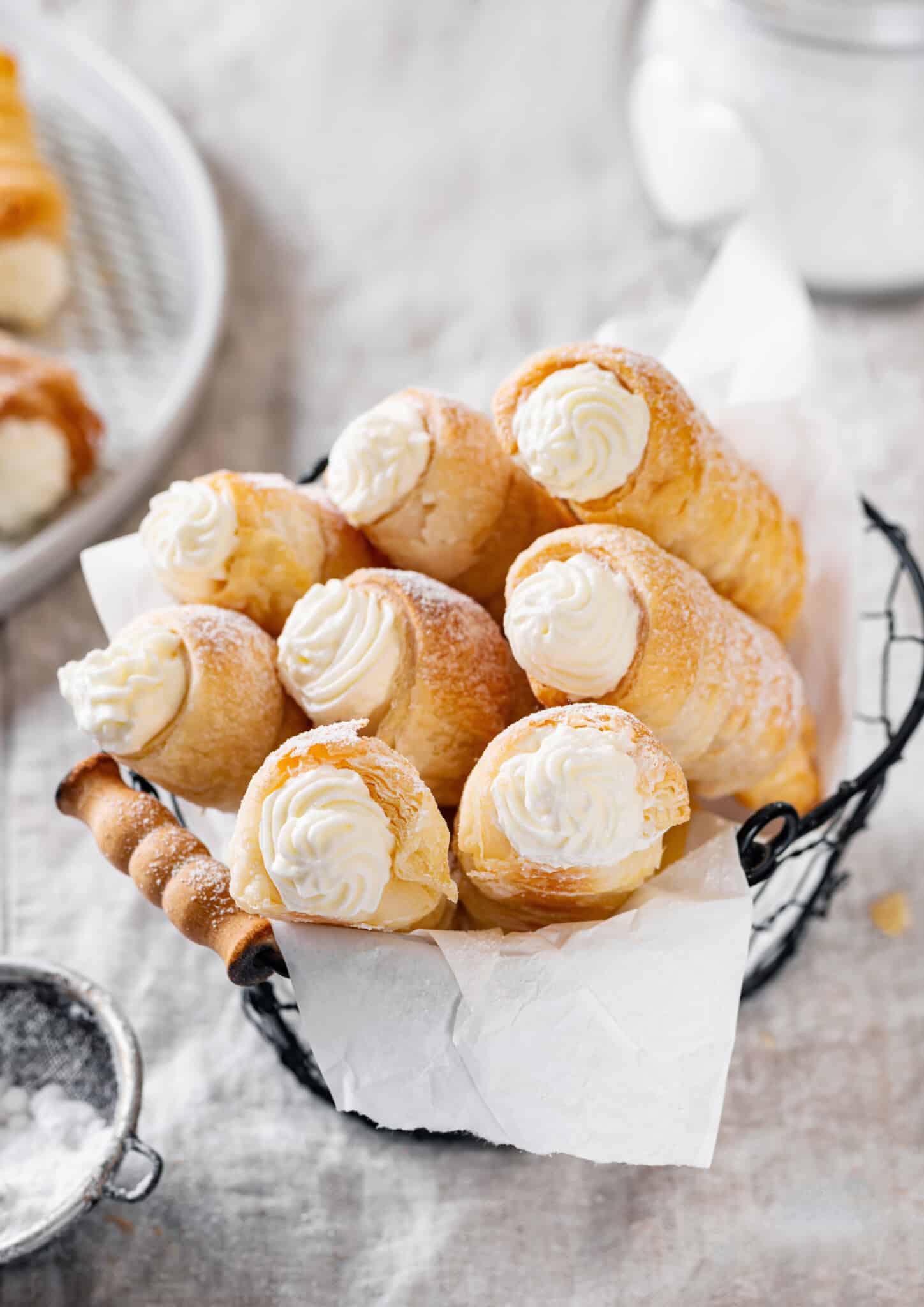 Simple and Delicate Puff Pastry Cones with Cream (Cream Horns)