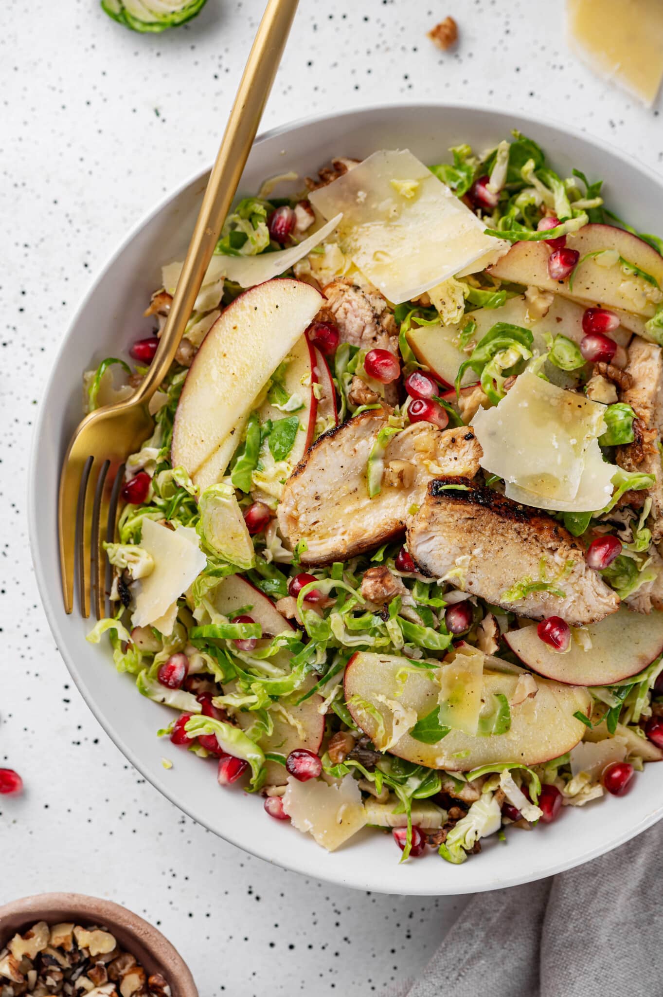 Shaved Brussels Sprouts Salad with Fruit and Chicken