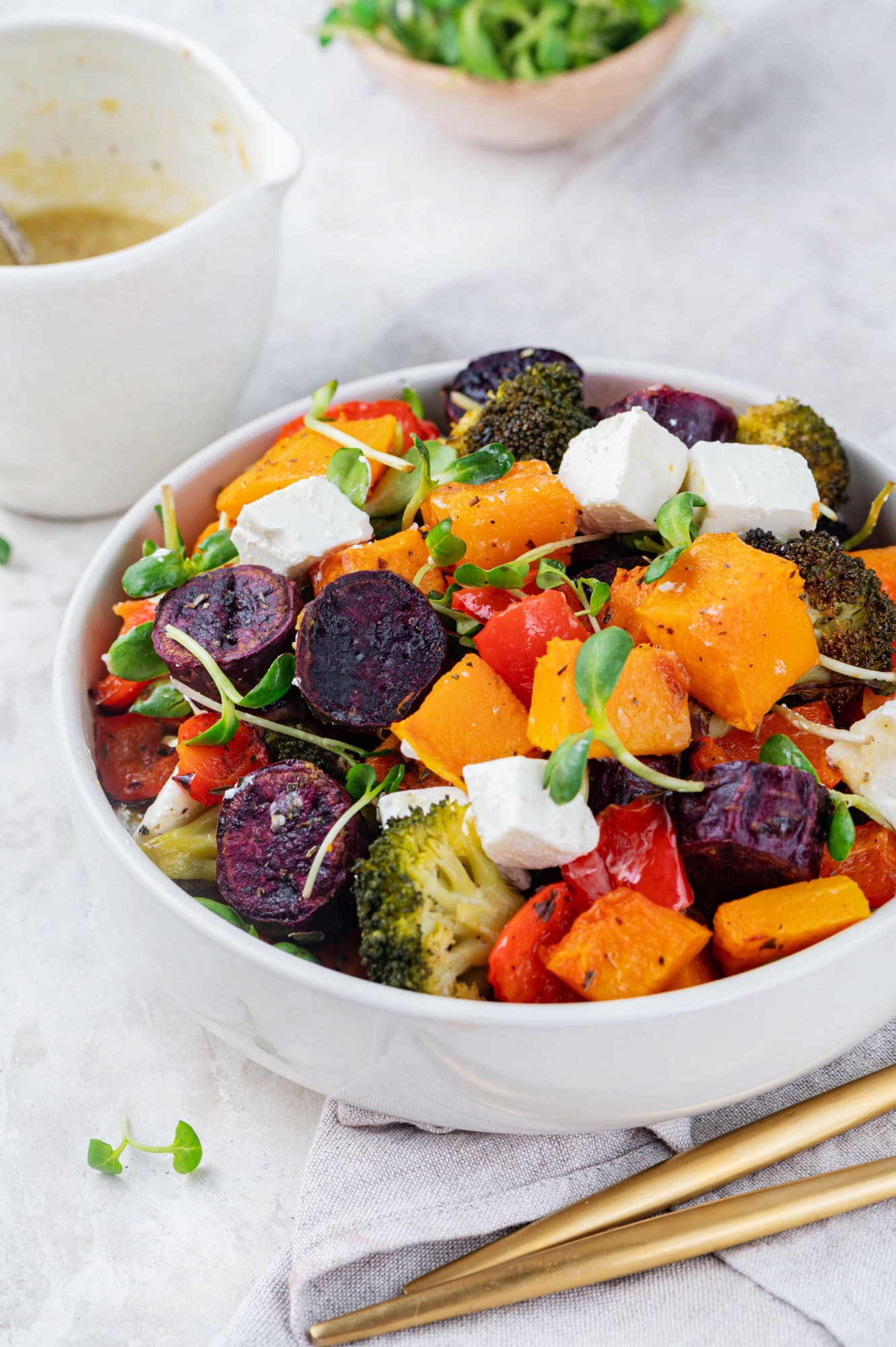 Roasted Vegetables in the Oven with Easy Roasted Garlic Lemon Dressing roasted-vegetables-in-white-bowl