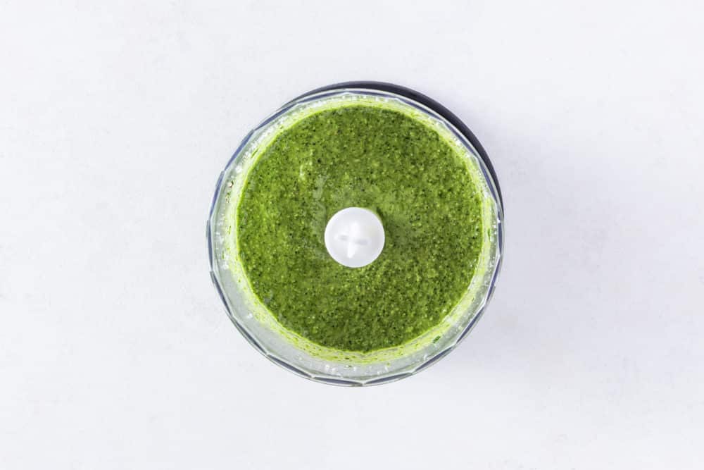 blended pesto in a food processor.