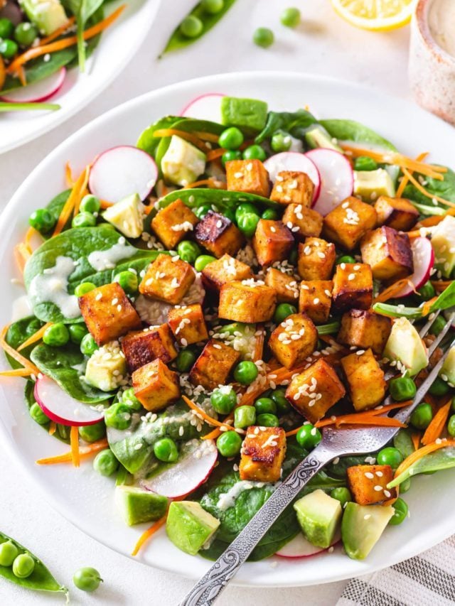 Crispy Tofu Salad with Creamy Tahini Dressing