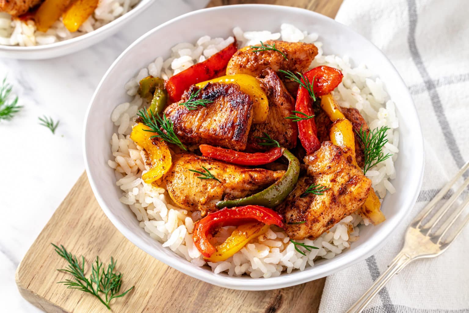 Chicken and Bell Peppers Rice Bowl with Spices - All We Eat