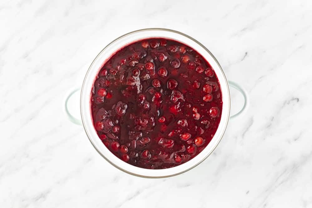 cooked cranberry sauce in a big pot.