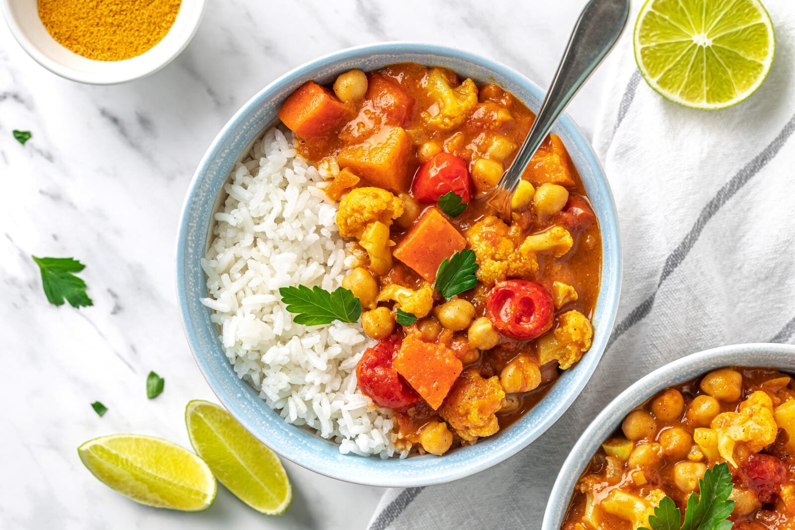 Easy Cauliflower and Chickpea Curry with Squash and Tomatoes