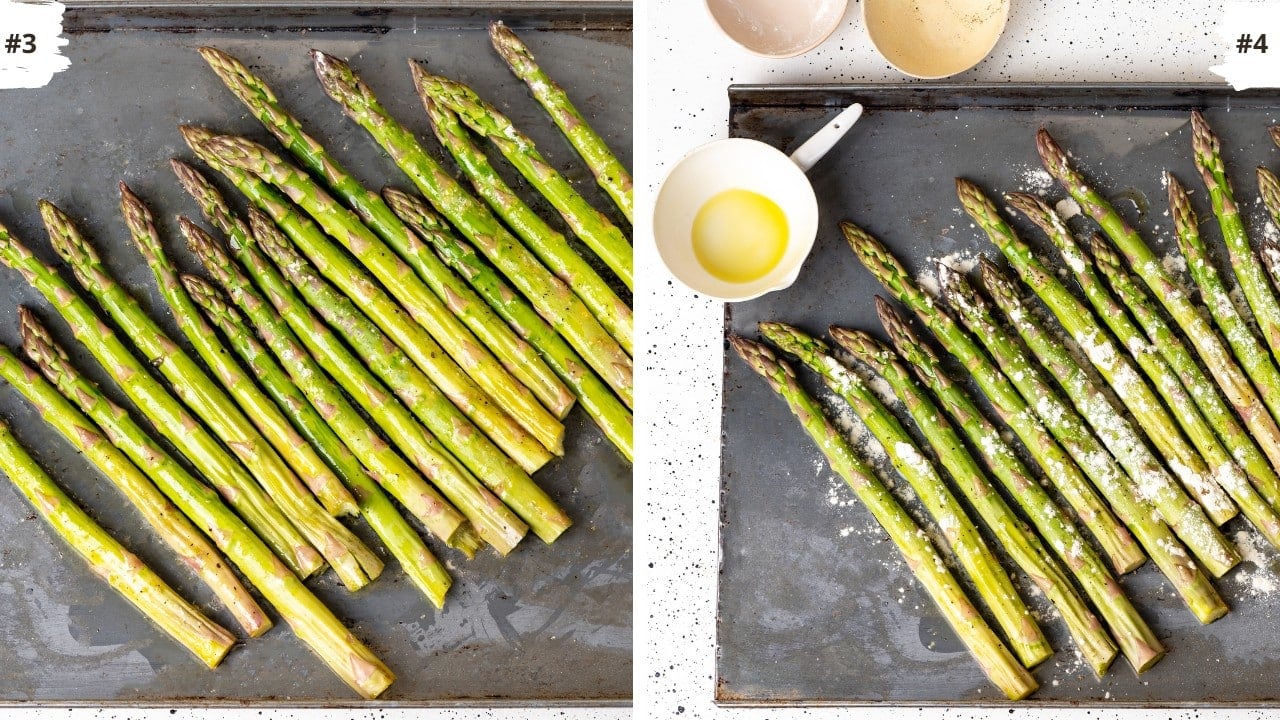 oven roasted asparagus with olive oil and parmesan cheese grated with salt and pepper and garlic powder.