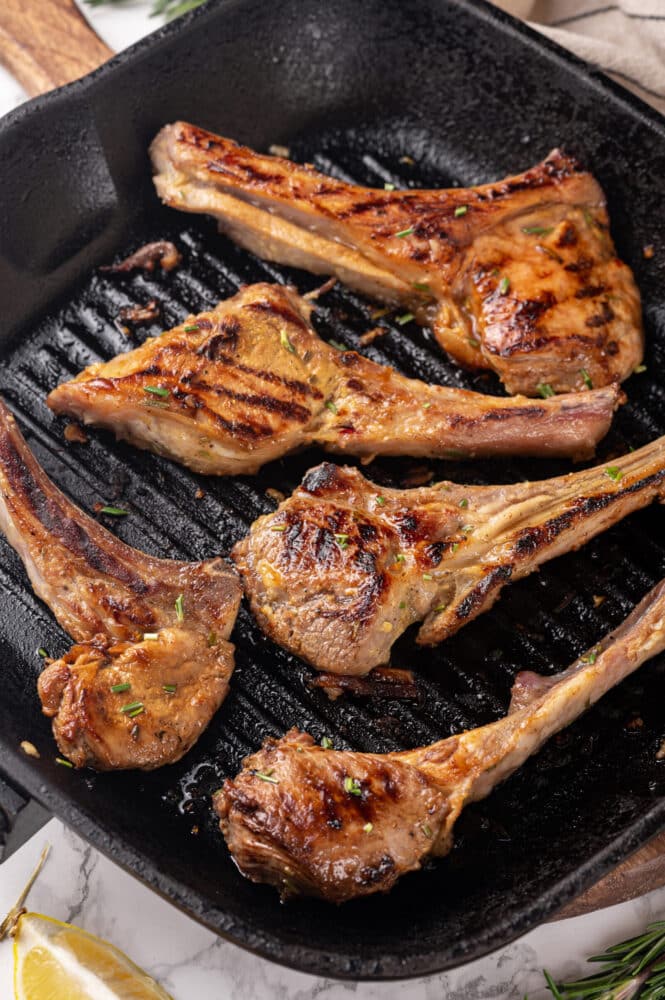 lamb chops on an indoor grill.