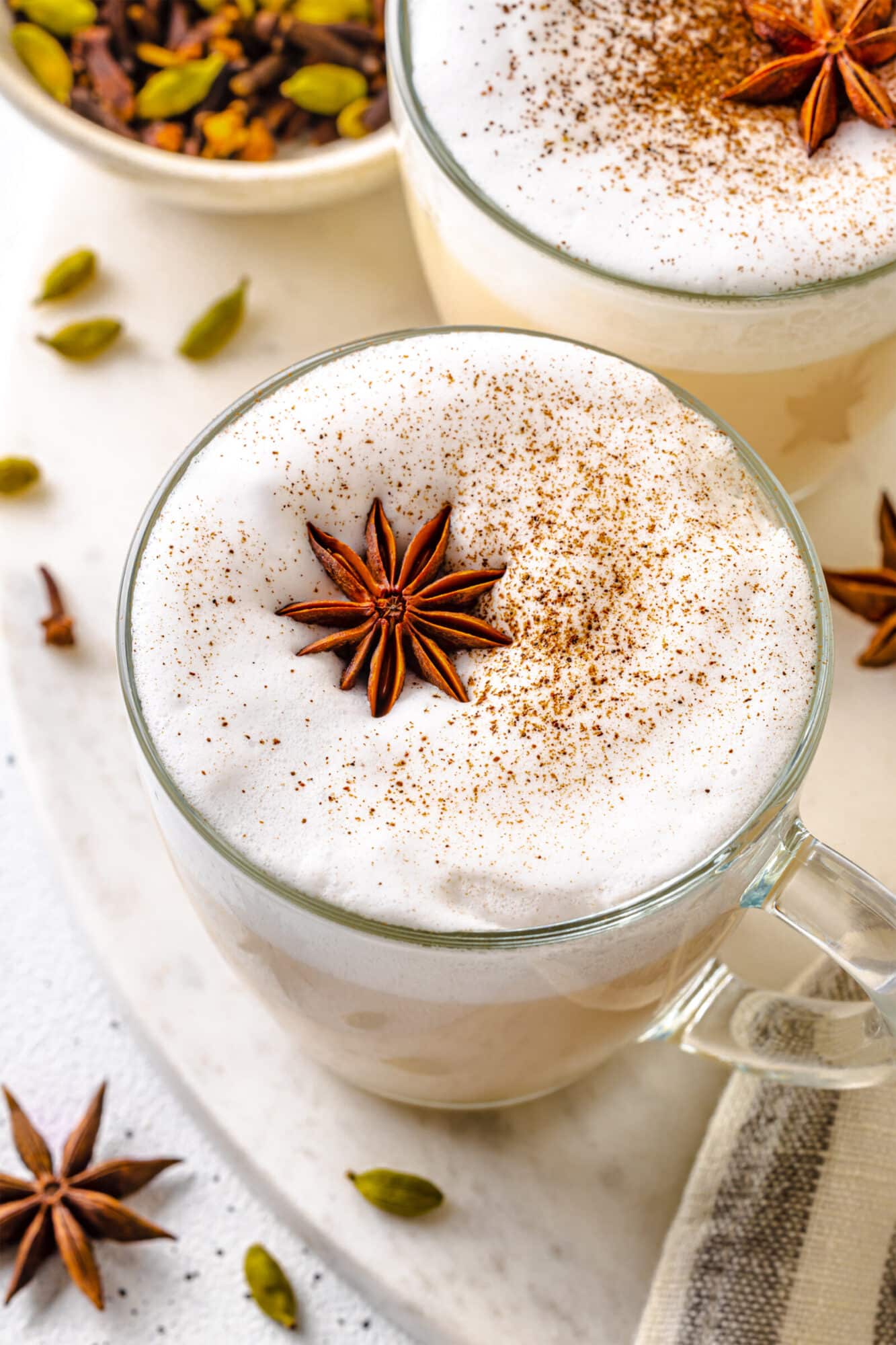 Chai Tea Latte with Warm Spices Delicious chai latte made with milk and spices.