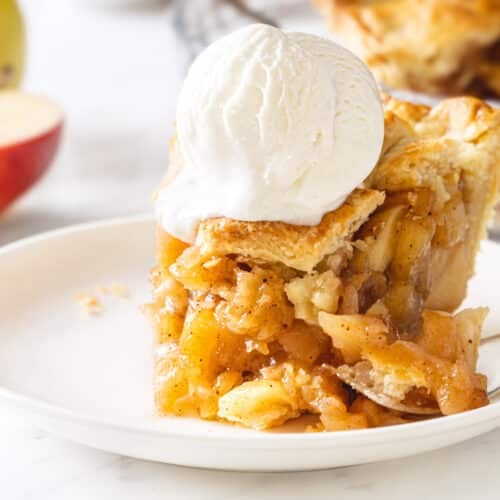 Enjoying a slice of apple pie with icecream.